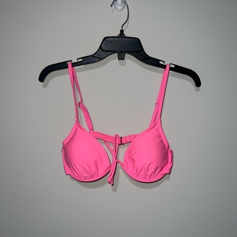 Hot pink padded swimsuit bikini top with bow xhilaration Medium